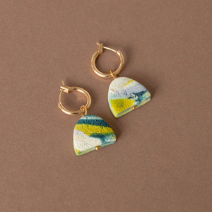 Crescent Clay Hoop Earrings | Green and Lilac