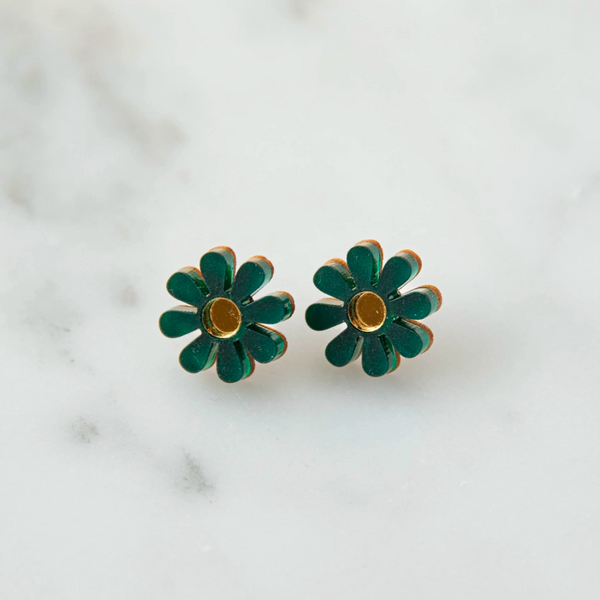 Daisy Stud Earrings | Emerald Green