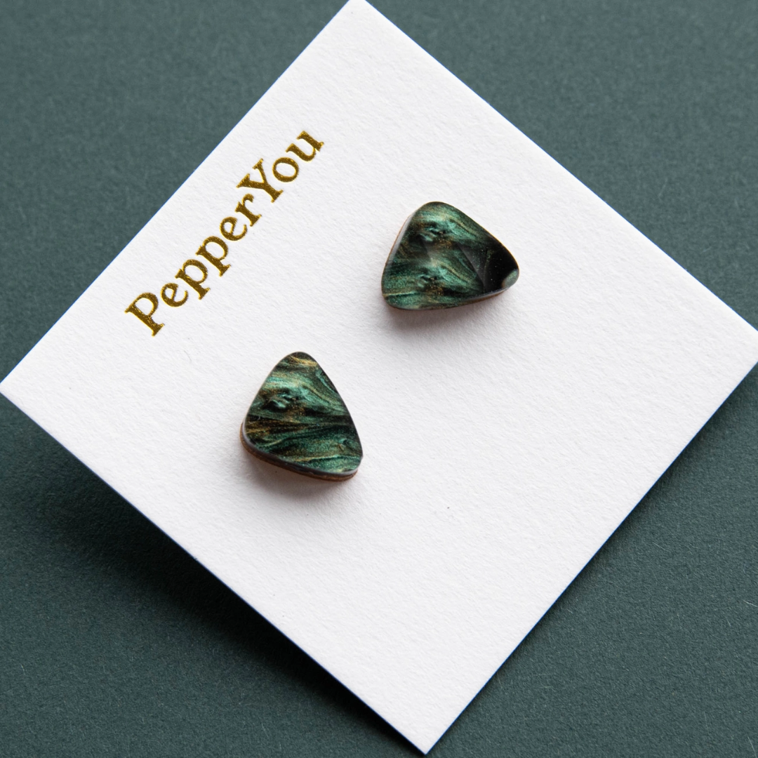 Dreams Stud Earrings | Green and Gold Marble