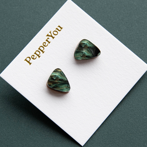 Dreams Stud Earrings | Green and Gold Marble