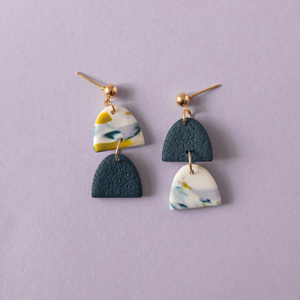 Two By Two Polymer Clay Earrings | Green and Lilac