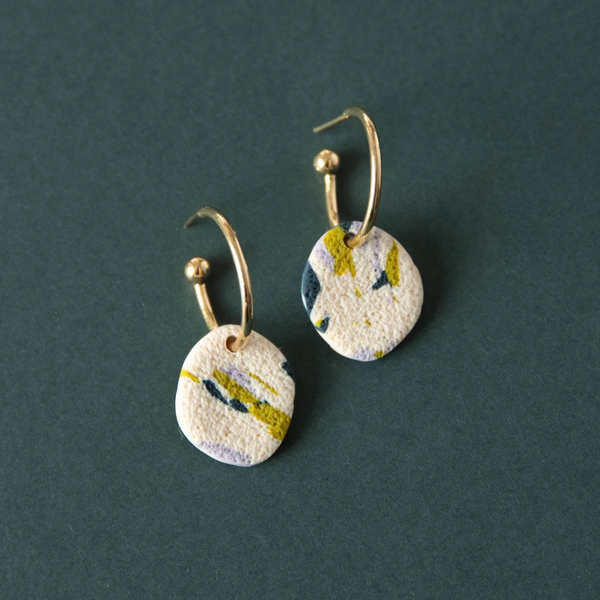 Terrazzo Clay Hoop Earrings | Green and Lilac