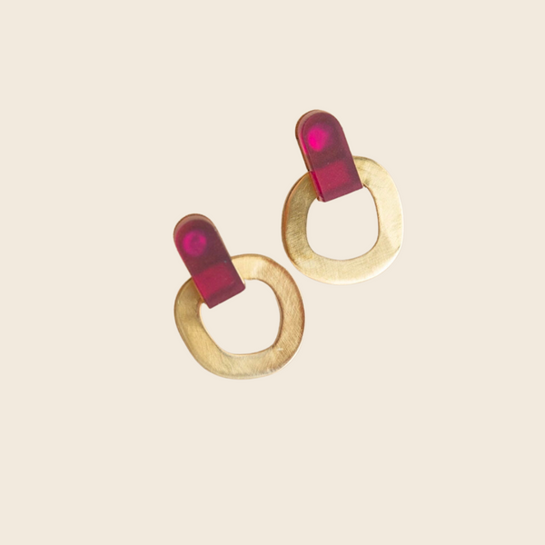 Around Brass Stud Earrings | Aubergine Purple
