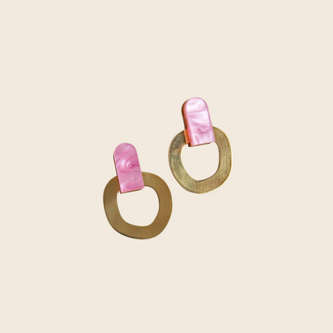 Around Brass Stud Earrings | Pink