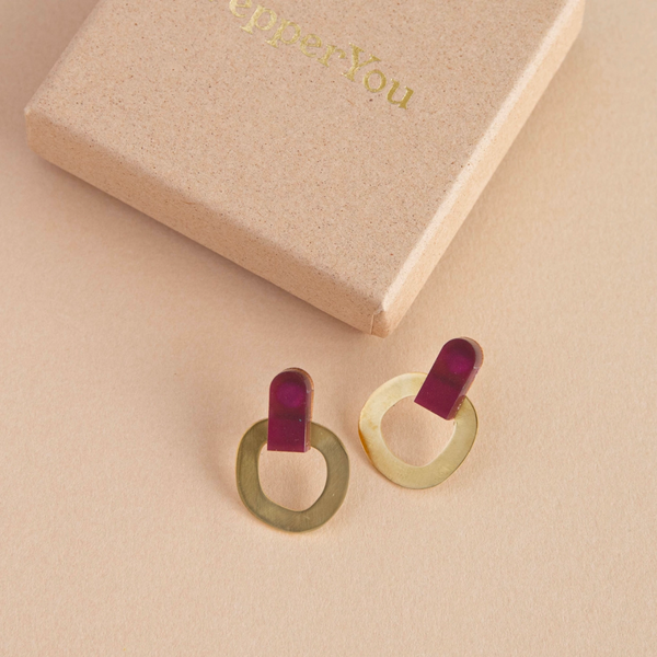 Around Brass Stud Earrings | Aubergine Purple