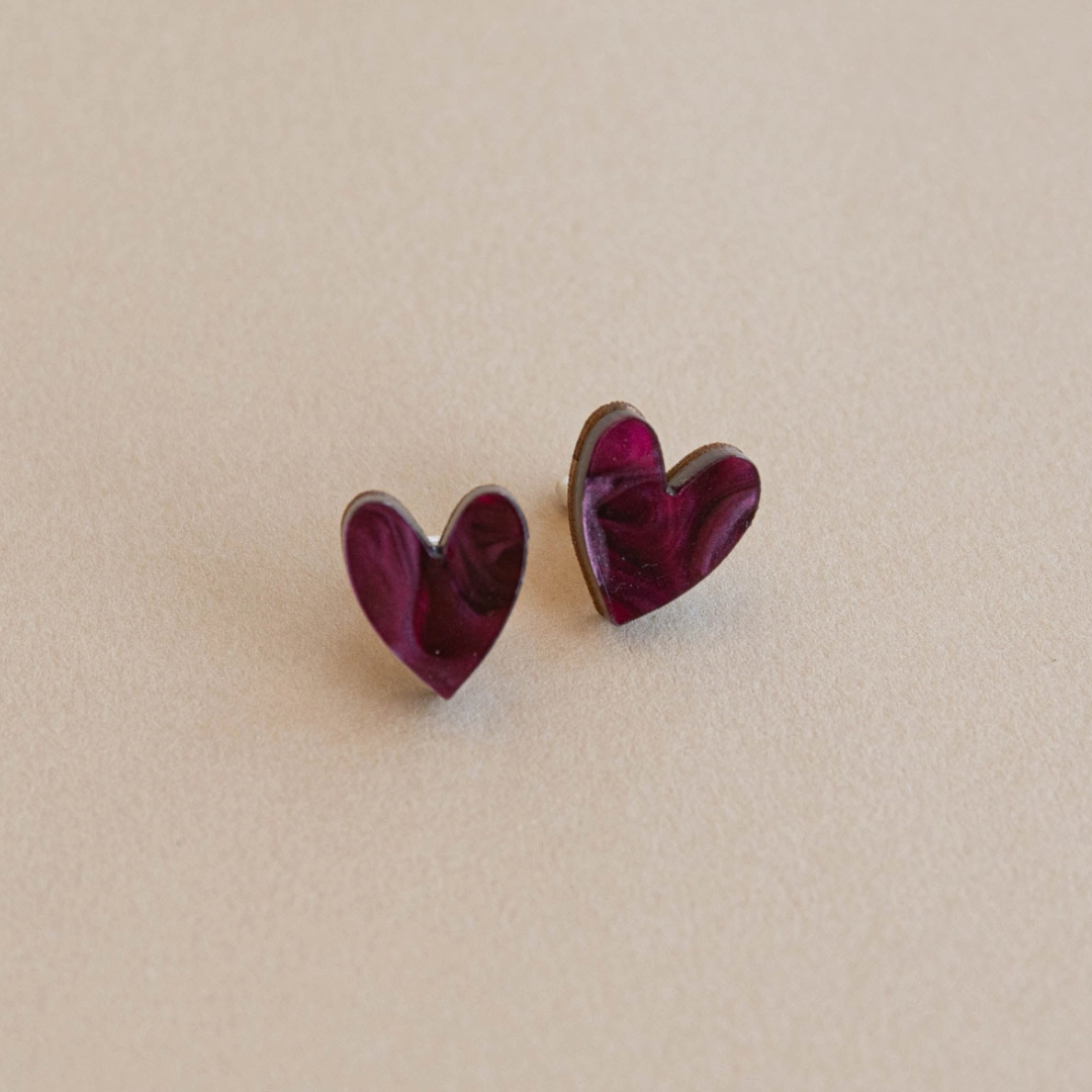 Heart Stud Earrings | Merlot Red