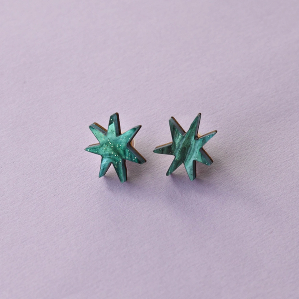 Sparkle Star Stud Earrings | Teal Green