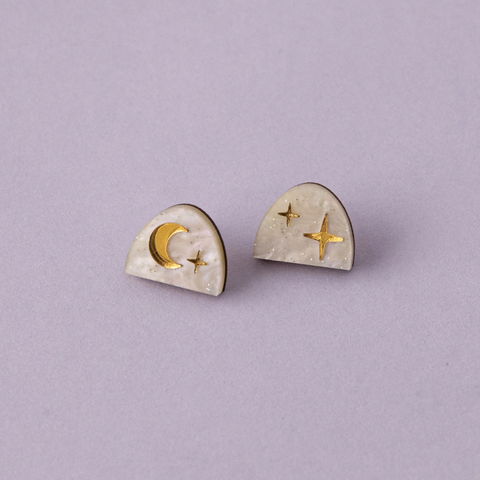 Moon Rising Arc Studs | White Marble