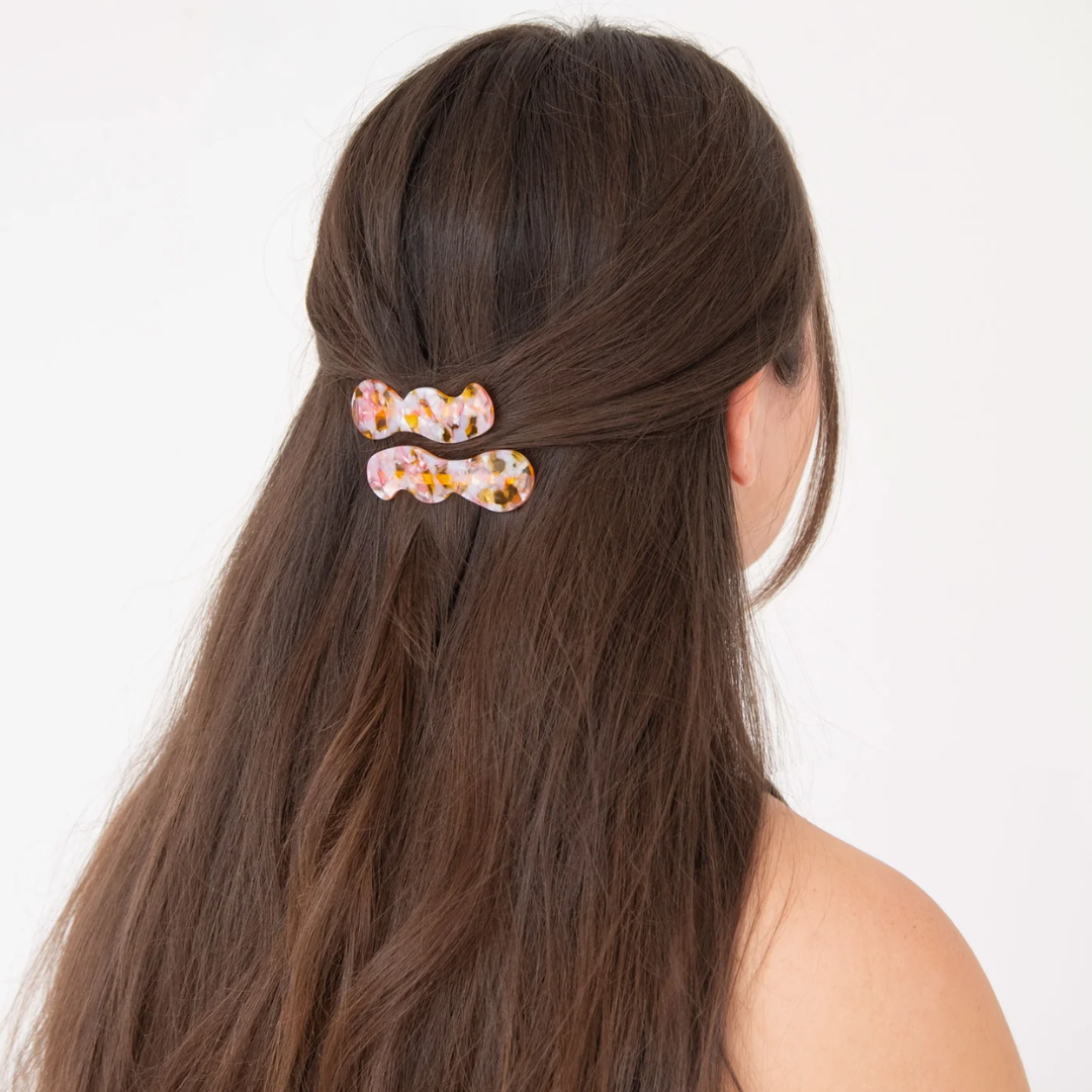 Wavy Hair Slides | Peach Pink Speckle