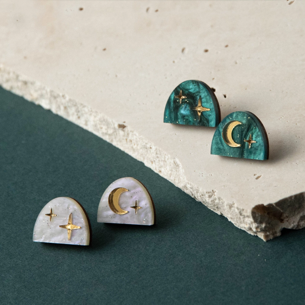 Moon Rising Arc Studs | White Marble