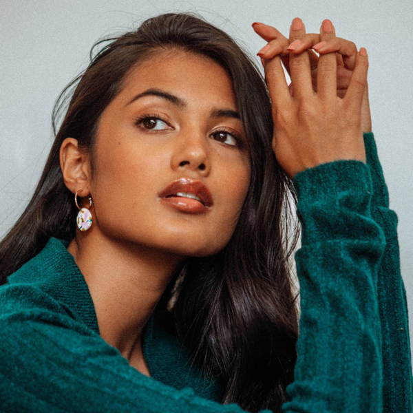 Terrazzo Clay Hoop Earrings | Green and Lilac