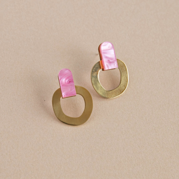 Around Brass Stud Earrings | Pink