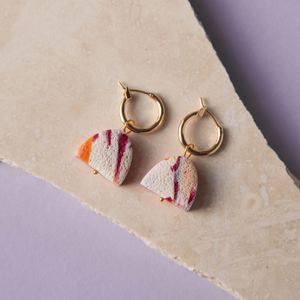Crescent Clay Hoop Earrings | Berry and Orange