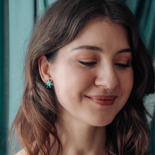 Sparkle Star Stud Earrings | Teal Green
