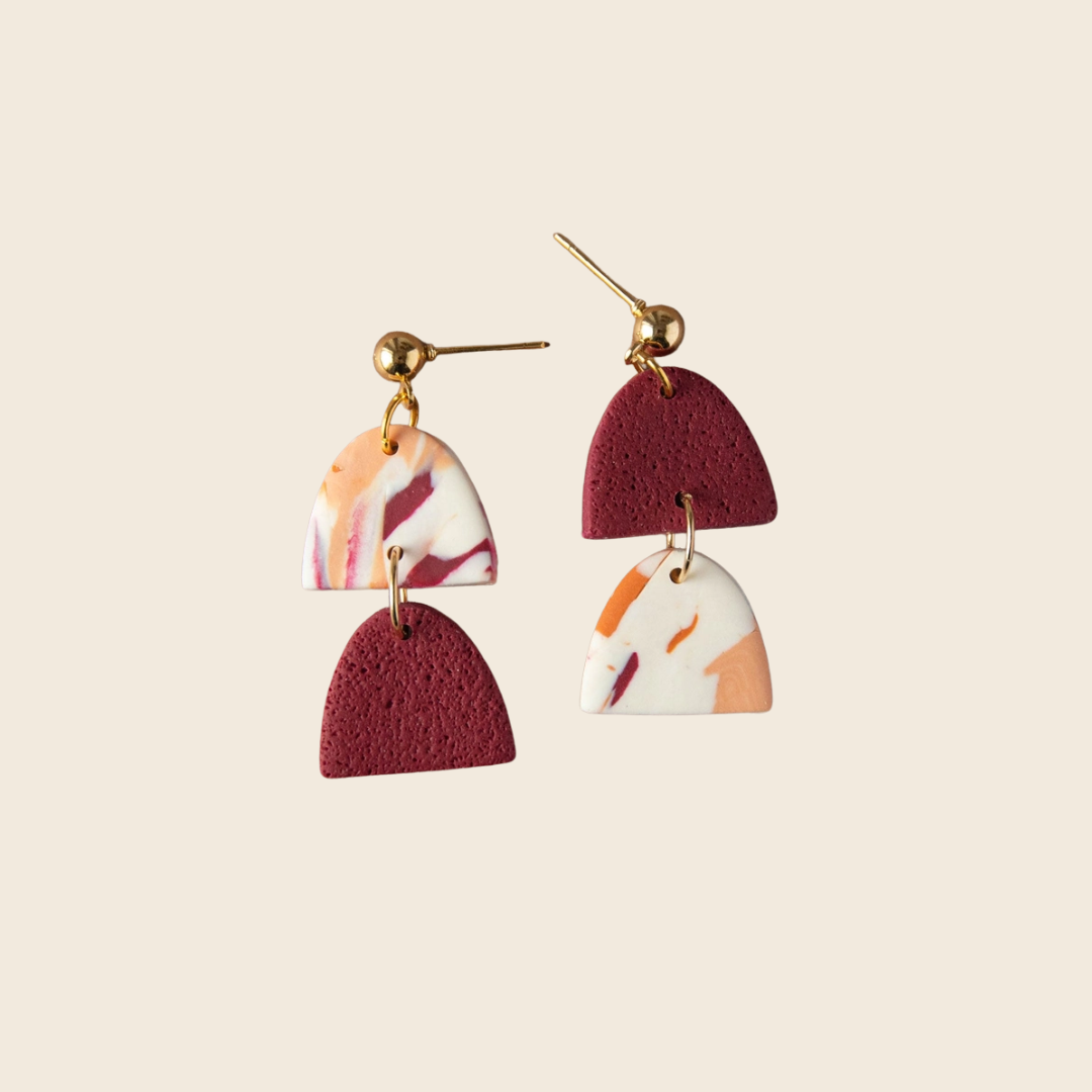 Two By Two Polymer Clay Earrings | Berry and Peach