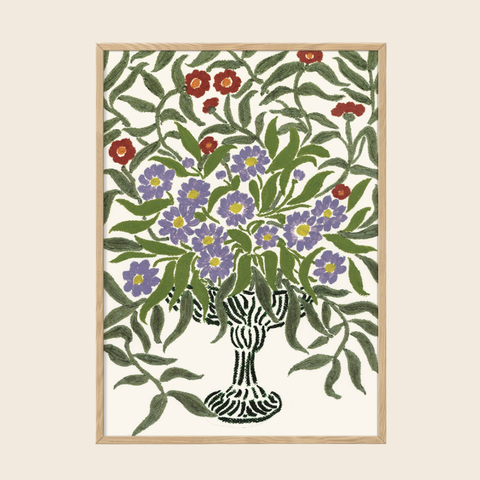 Framed artwork with floral design on a beige background