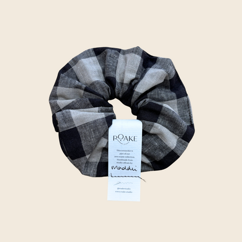 The Rosheen Zero Waste Scrunchie | Black and Grey Check