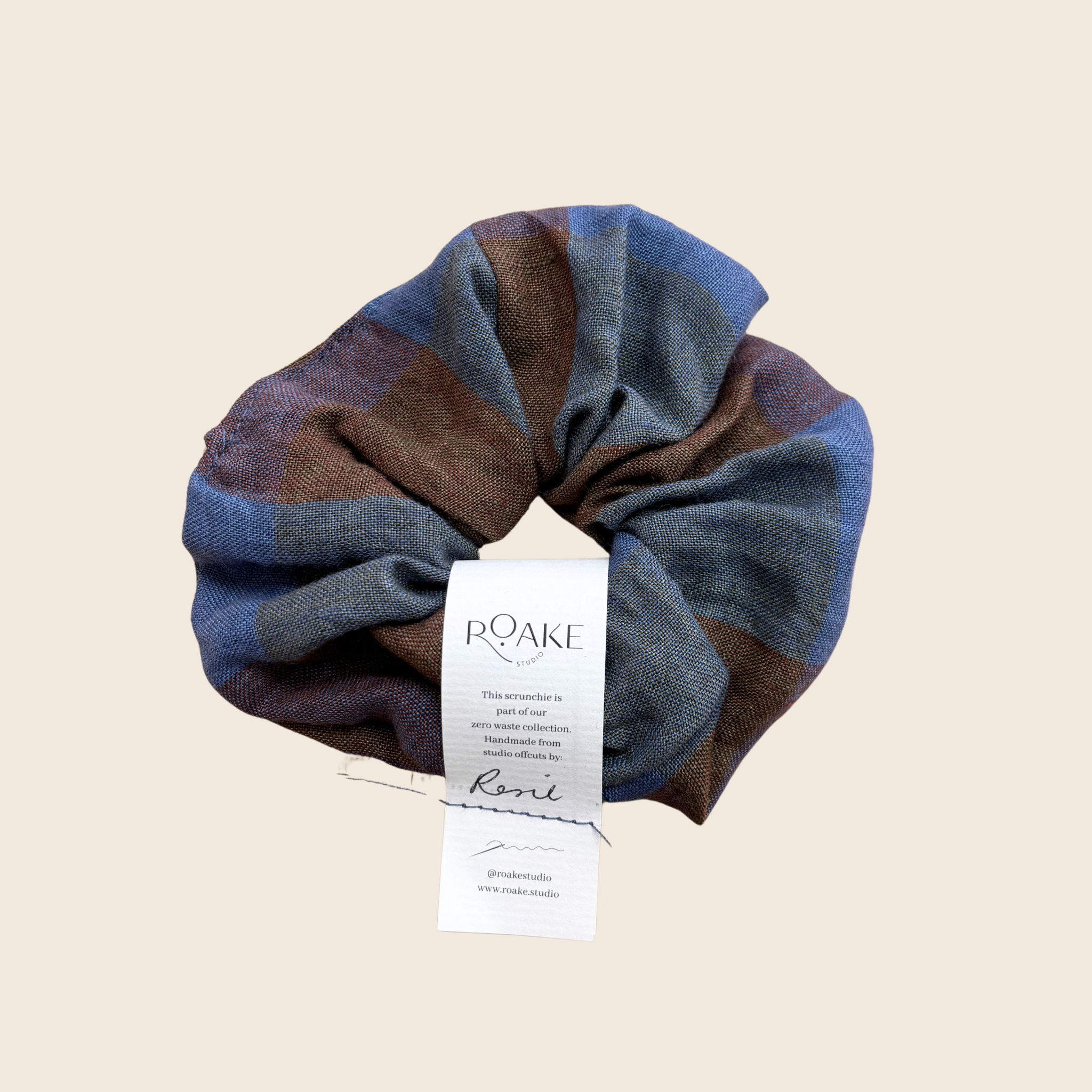 The Rosheen Zero Waste Scrunchie | Indigo Chocolate Check