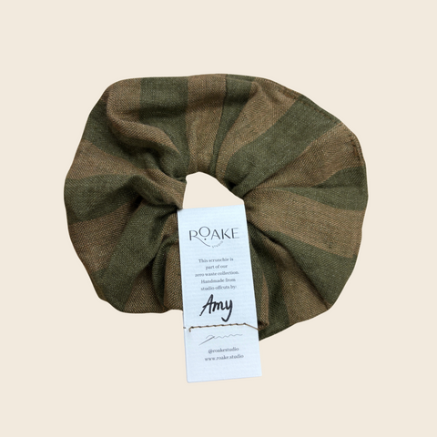 The Rosheen Zero Waste Scrunchie | Khaki Green Stripe