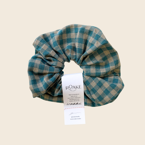 The Rosheen Zero Waste Scrunchie | Teal and Grey Check