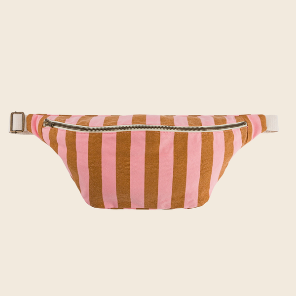 Cotton Crossbody Bag | Caramel and Pink Stripe