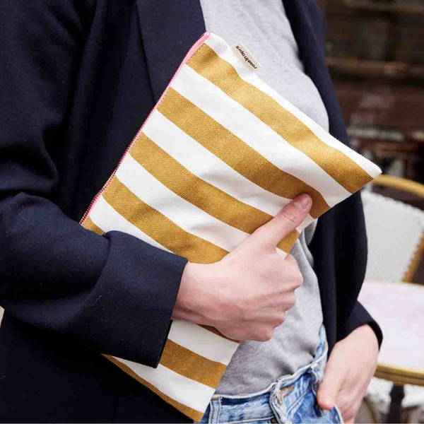 Cotton Flat Pouch | Caramel Stripe
