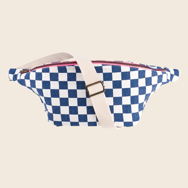 Cotton Crossbody Bag | Blue Checkerboard