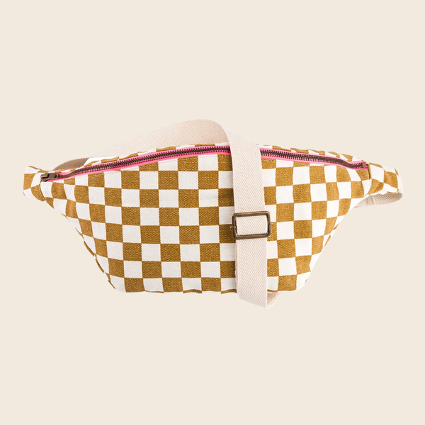 Cotton Crossbody Bag | Caramel Checkerboard