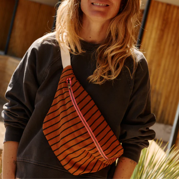 Cotton Crossbody Bag | Ginger and Black Stripe