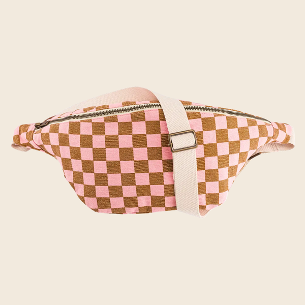 Cotton Crossbody Bag | Pink Checkerboard