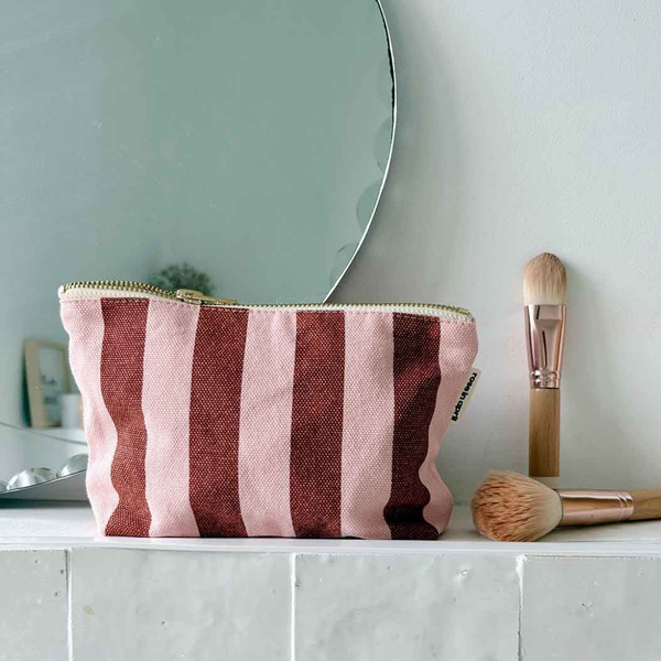 Cotton Toiletry Bag | Brick Red and Pink