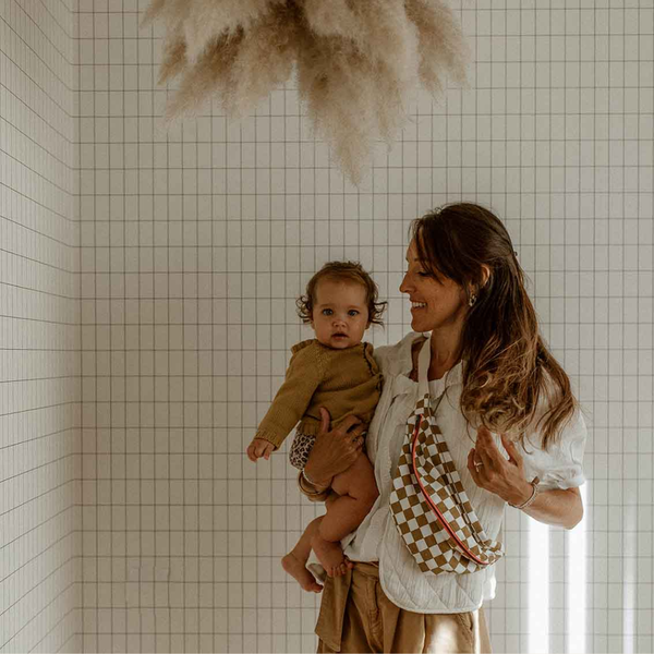 Cotton Crossbody Bag | Caramel Checkerboard