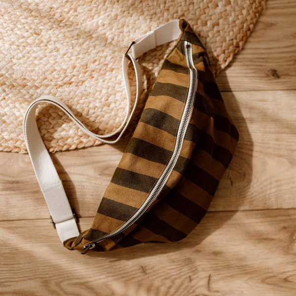Cotton Crossbody Bag | Cumin and Black Stripe