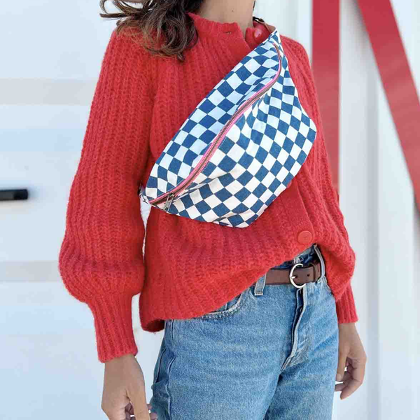 Cotton Crossbody Bag | Blue Checkerboard