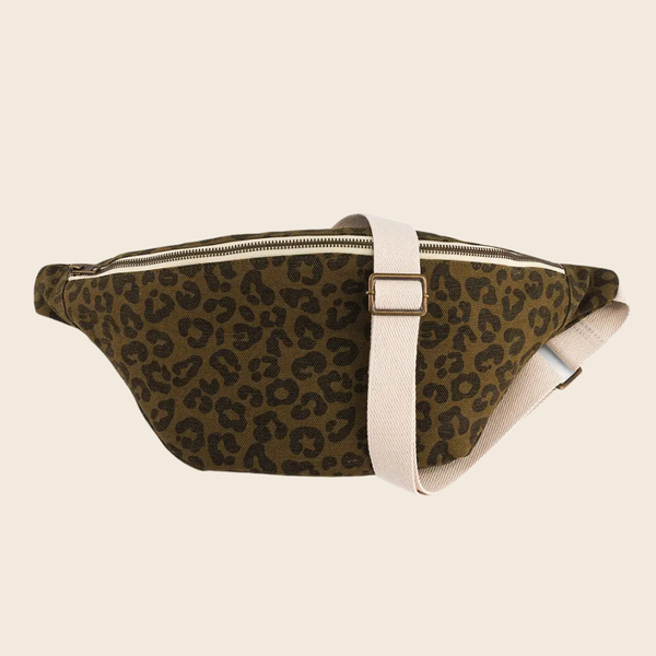 Cotton Crossbody Bag | Olive Leopard Print