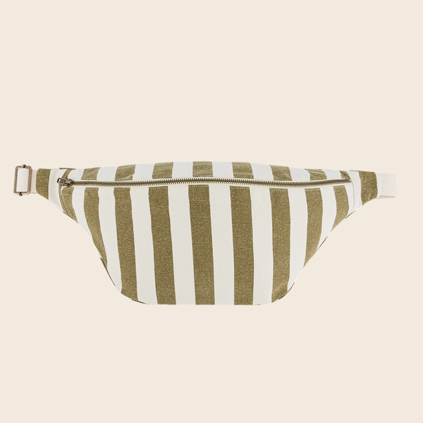 Cotton Crossbody Bag | Olive and Greige Stripe