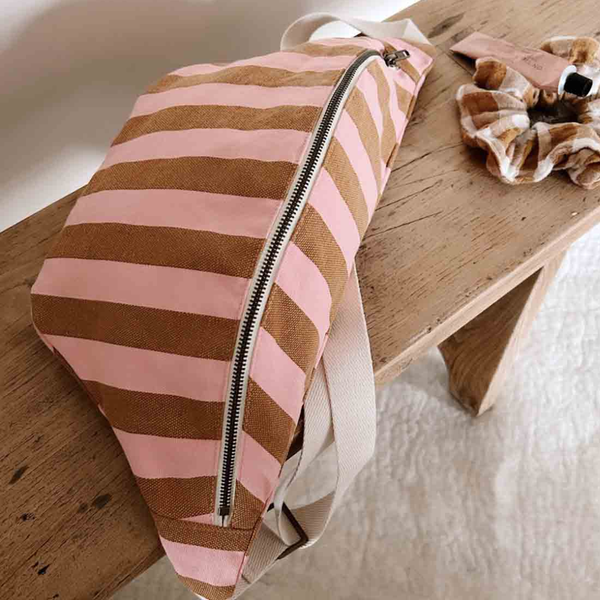 Cotton Crossbody Bag | Caramel and Pink Stripe