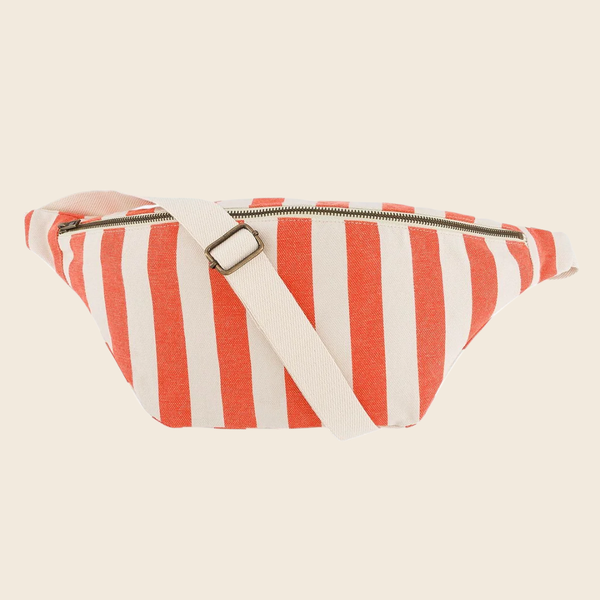 Cotton Crossbody Bag | Tomato Red and Greige Stripe