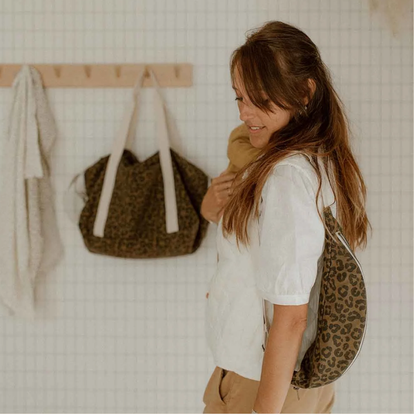 Cotton Crossbody Bag | Olive Leopard Print