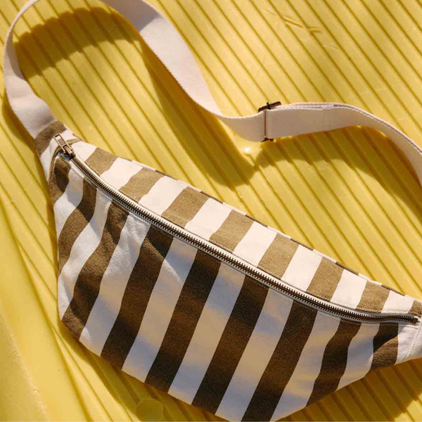 Cotton Crossbody Bag | Olive and Greige Stripe