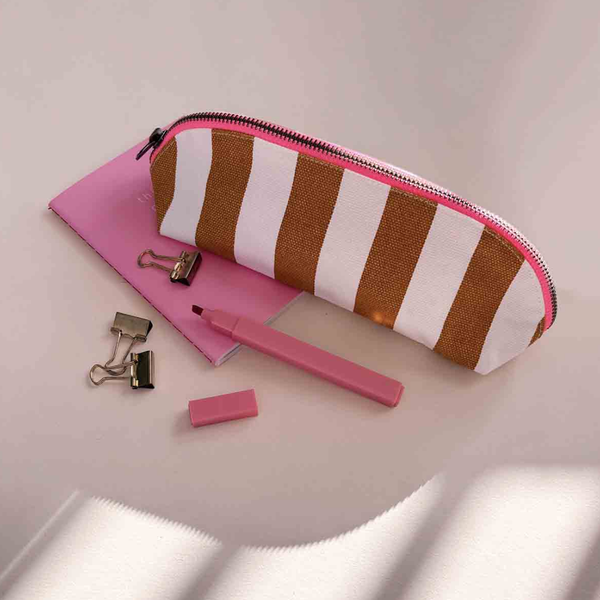 Cotton Pencil Case | Caramel Stripe