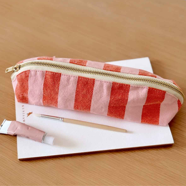 Cotton Pencil Case | Tomato Red and Candy Pink