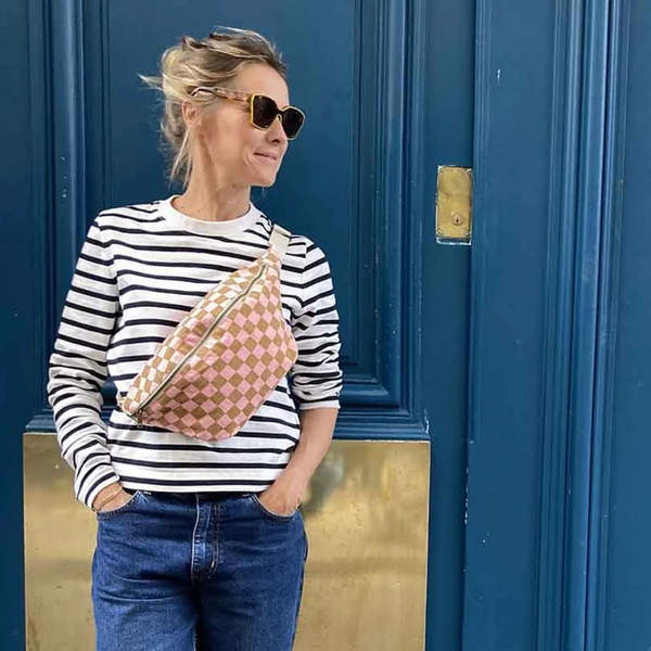Cotton Crossbody Bag | Pink Checkerboard