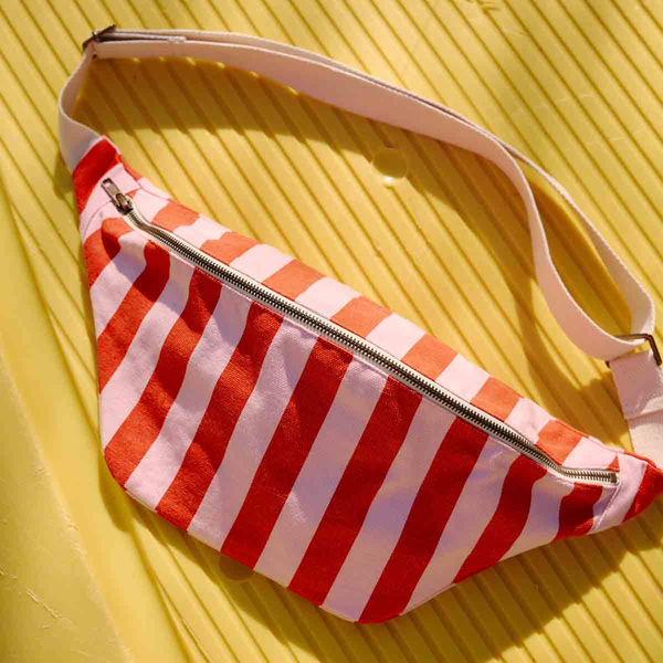 Cotton Crossbody Bag | Red and Pink Stripe
