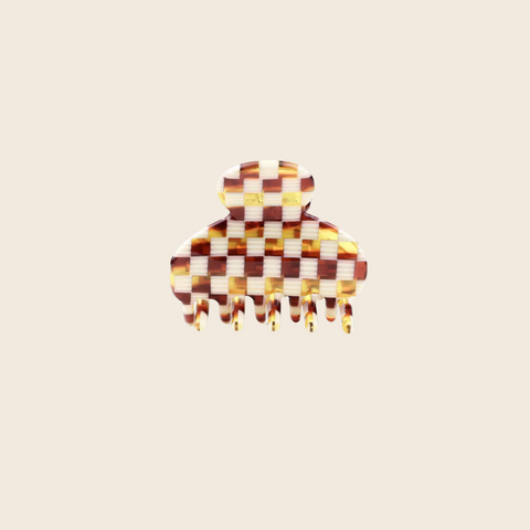 Mini Hair Claw | Caramel Checkerboard