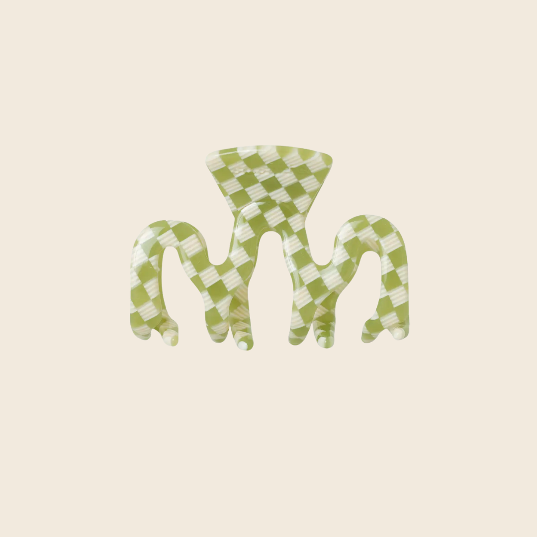 Small Wave Hair Claw | Green Check