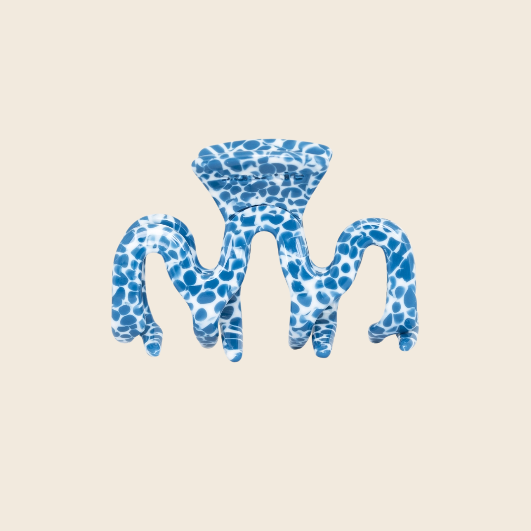 Small Wave Hair Claw | Denim Dot