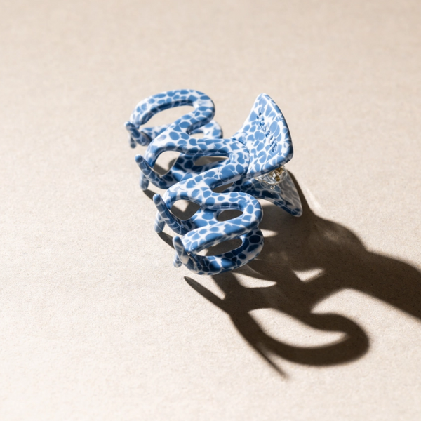Small Wave Hair Claw | Denim Dot