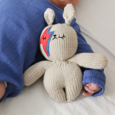 Hand Knitted Bowie Bunny Rattle