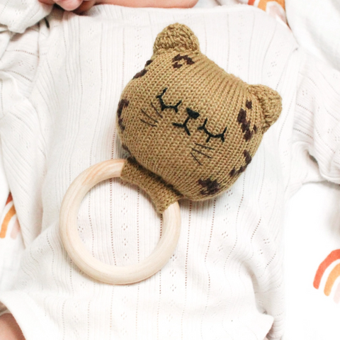 Hand Knitted Leopard Rattle Ring